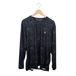 Spyder Swim Rash Guard Mens Large Long Sleeve 50+ UPF Quick Dry Black Gray